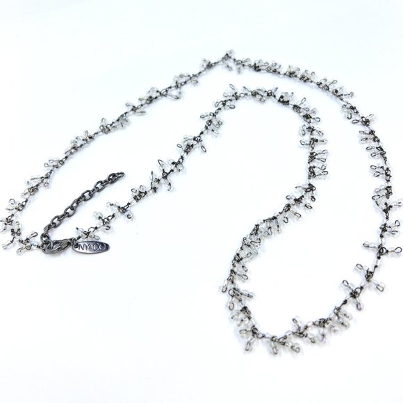 New York & Company Jewelry - NWOT – BOHO Single Strand Clear AB Seed Bead Fringe Gunmetal Tone 24” Necklace